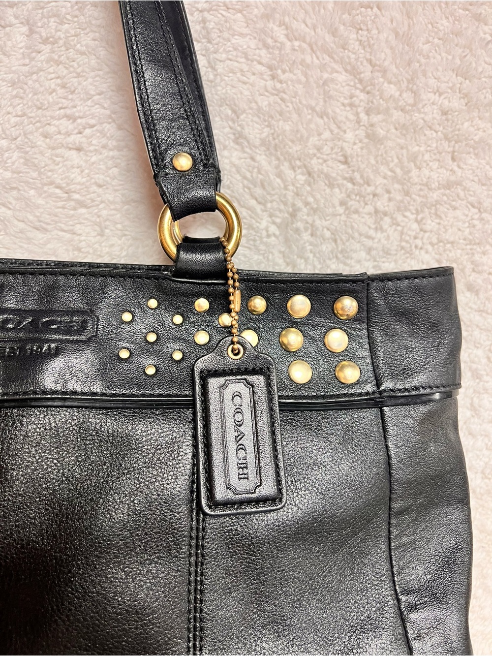 Coach Black Leather Shoulder Bag with Gold Studs - Picture 2 of 13